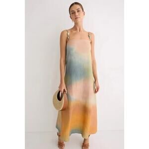 STAUD Laura Linen Pastel Clouds Bead Tie Dye Dress Flattering Silhouette Size XS
